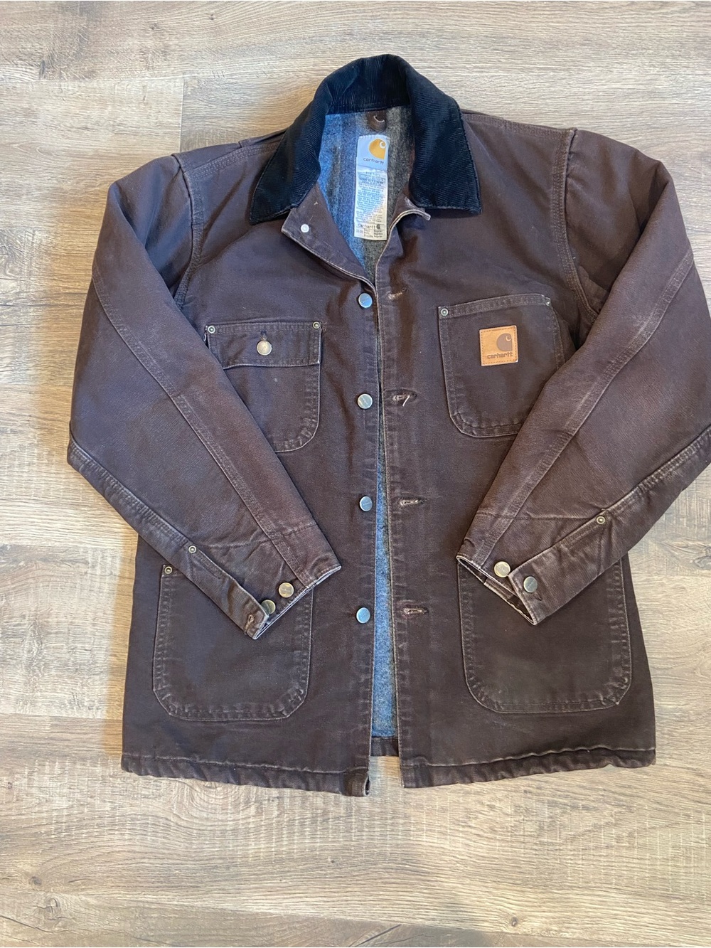 Carhartt Brown Duck DKB Y2K Coat Corduroy Collar S Blanket Chore VTG Patina C02